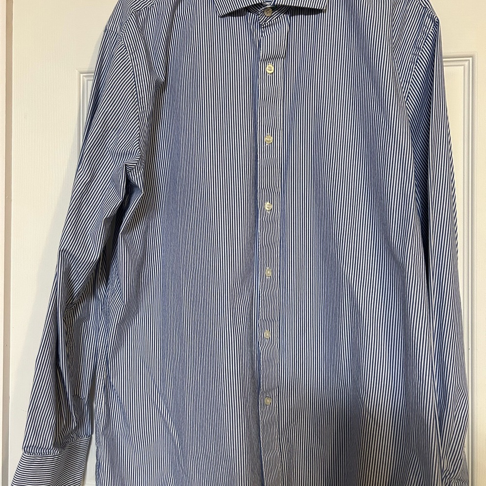 Tommy Hilfiger Blue and White Striped Dress Shirt
